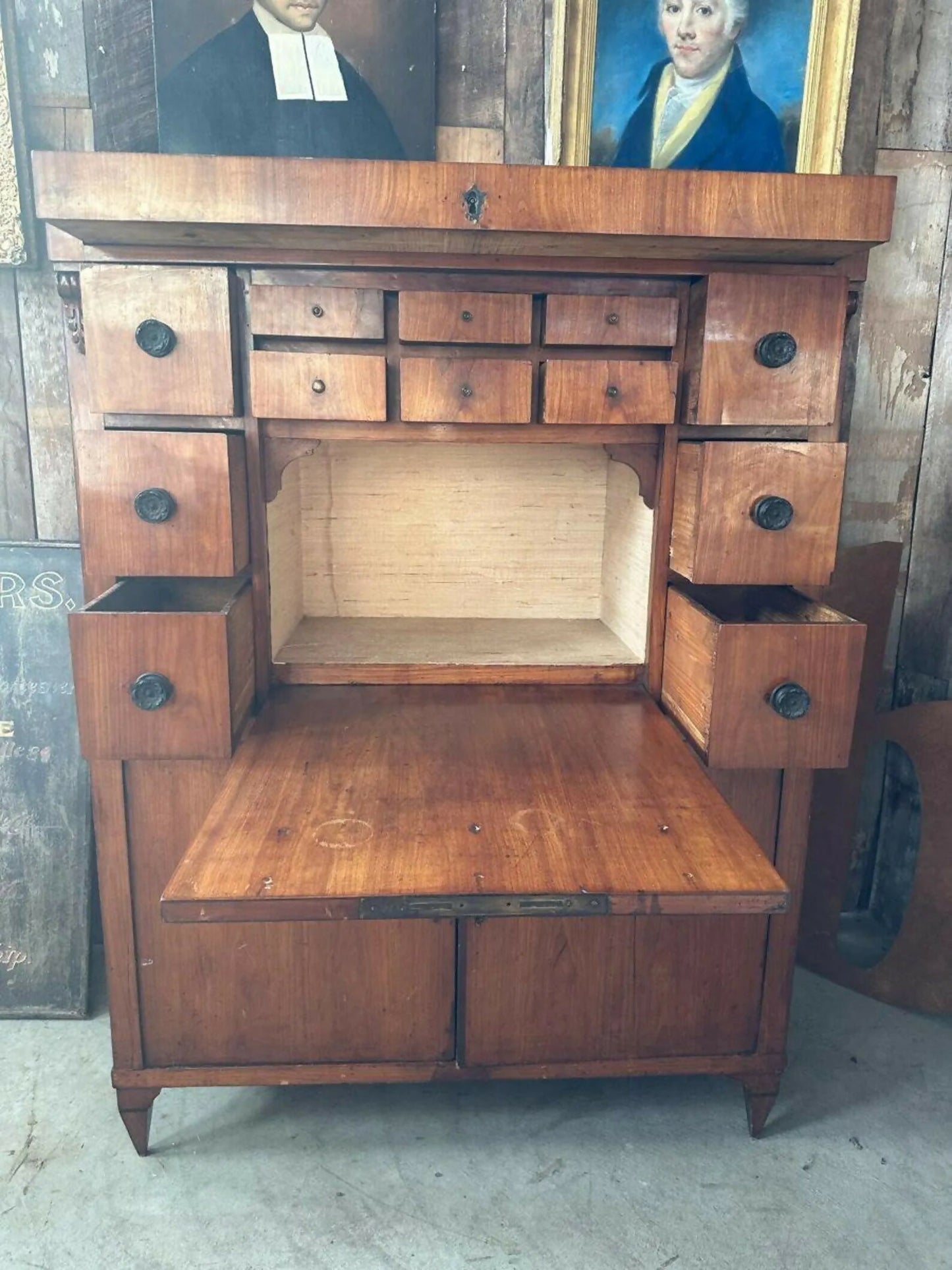 Vintage French Walnut Second Empire Secretaire A Abattant, C1890