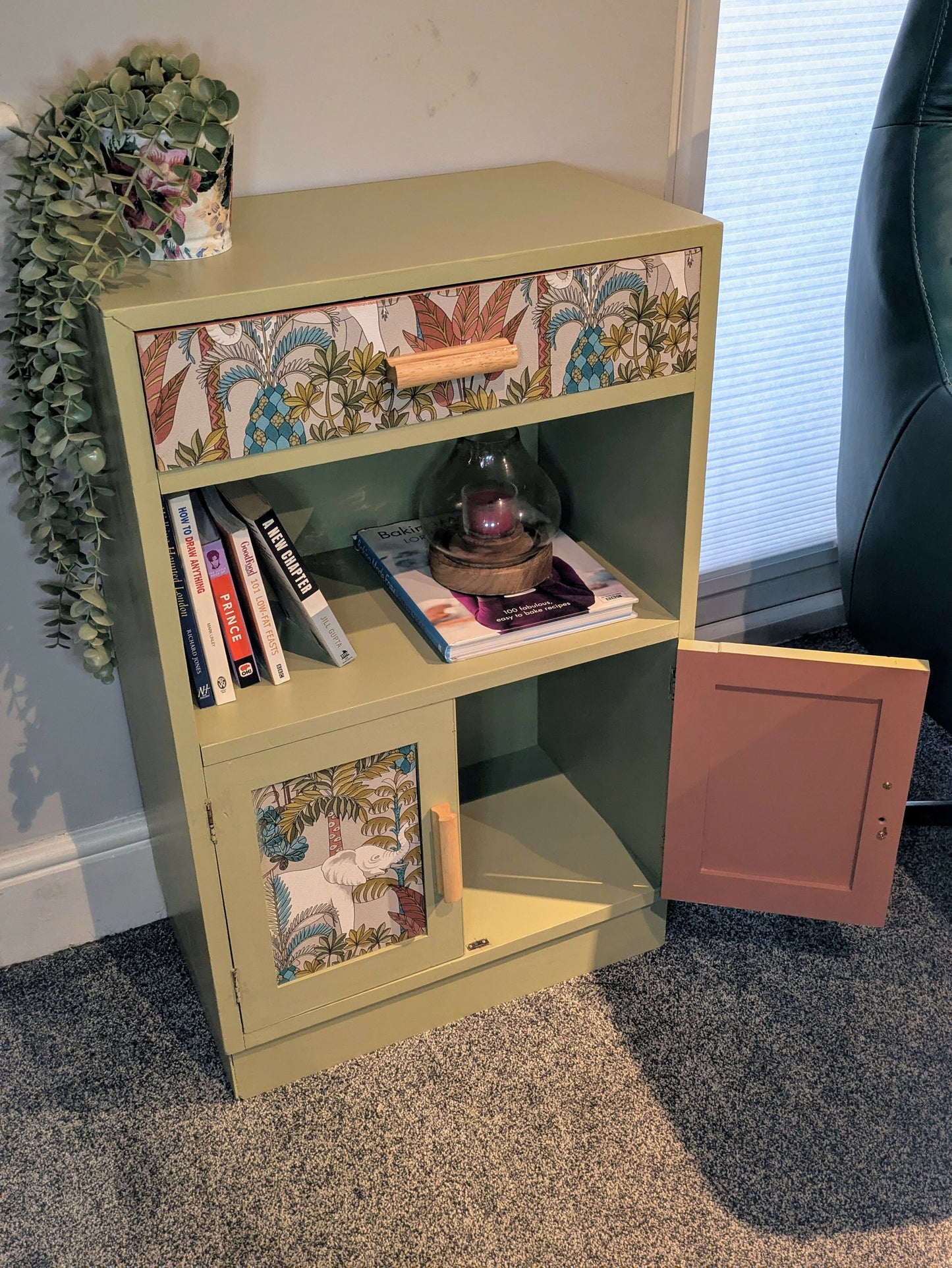 Botanical Boho Cabinet – Hand-Finished Storage with Tropical Wallpaper Panels