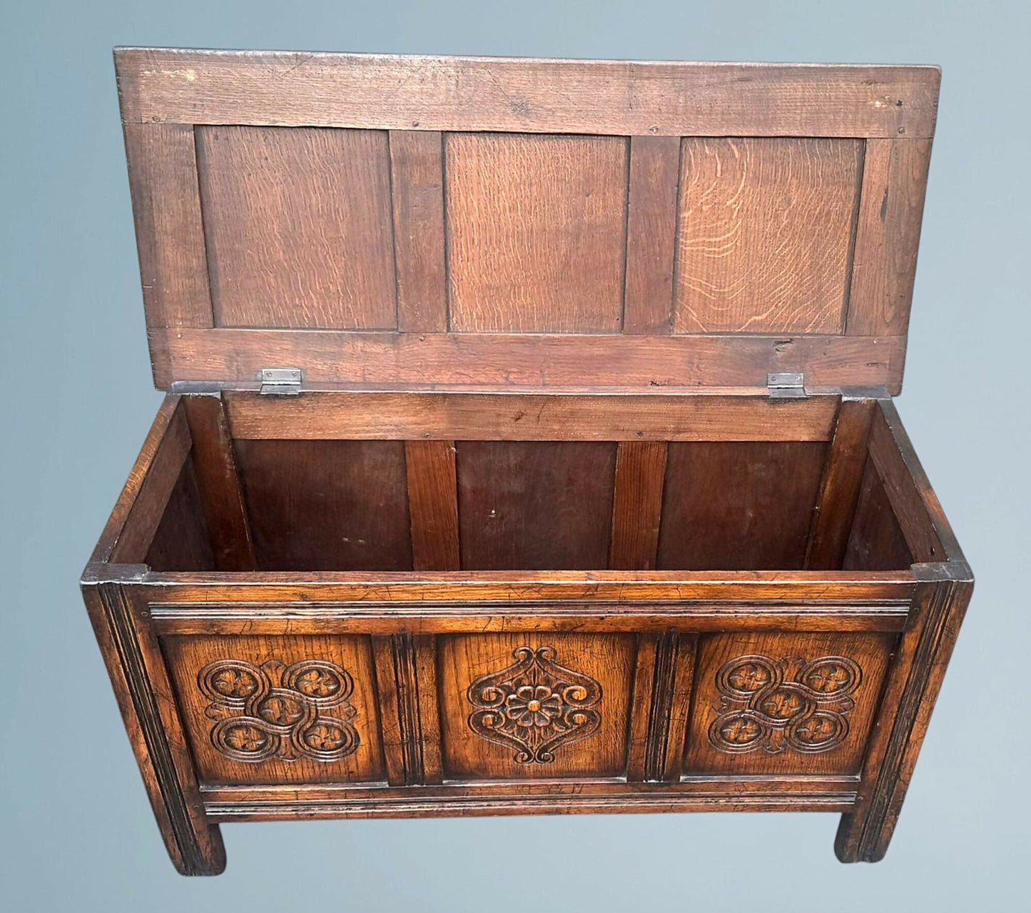 Carved Oak Blanket Box / Trunk G,T. Rackstraw of Worcester