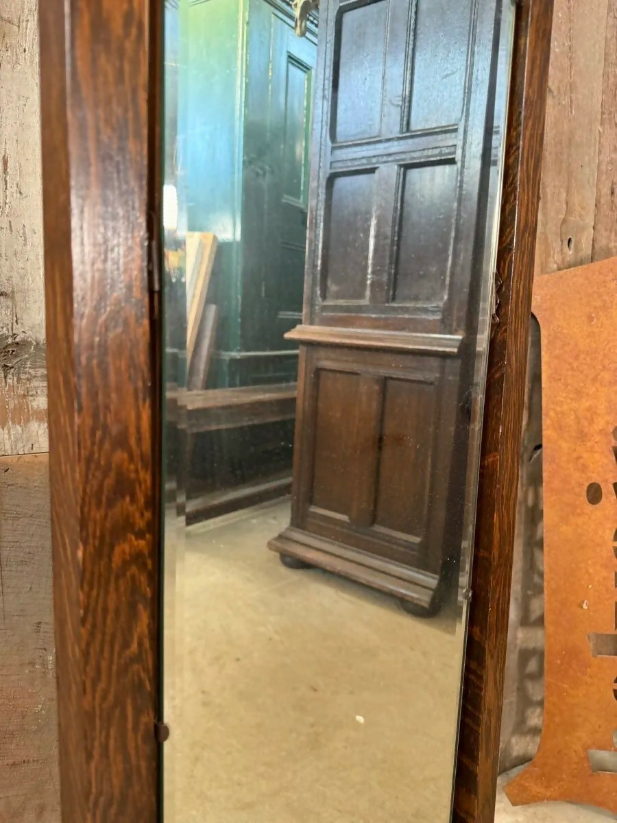 Vintage Edwardian Art Deco Oak Bevelled Cheval Dressing Mirror, c1930