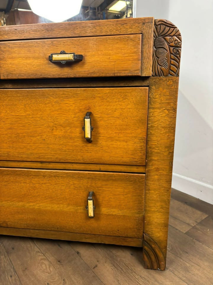 Art Deco Style Vintage Oak Dressing Table with Mirror