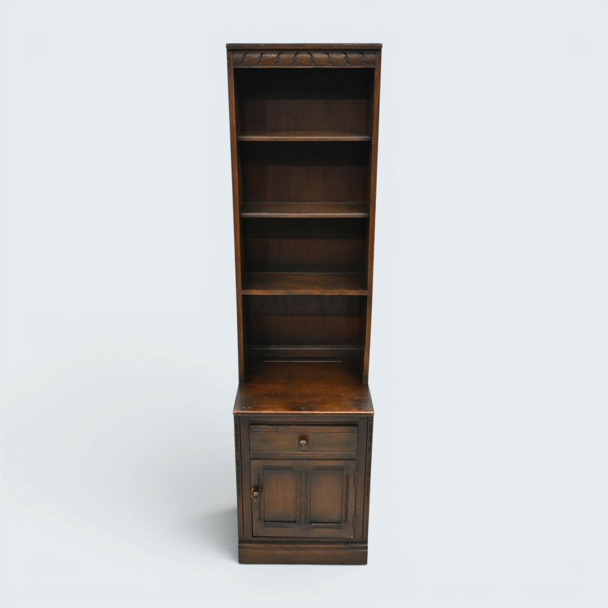 Ercol Narrow Mural Bookcase 3 Shelves Cupboard & Drawer Dark FREE* UK Delivery