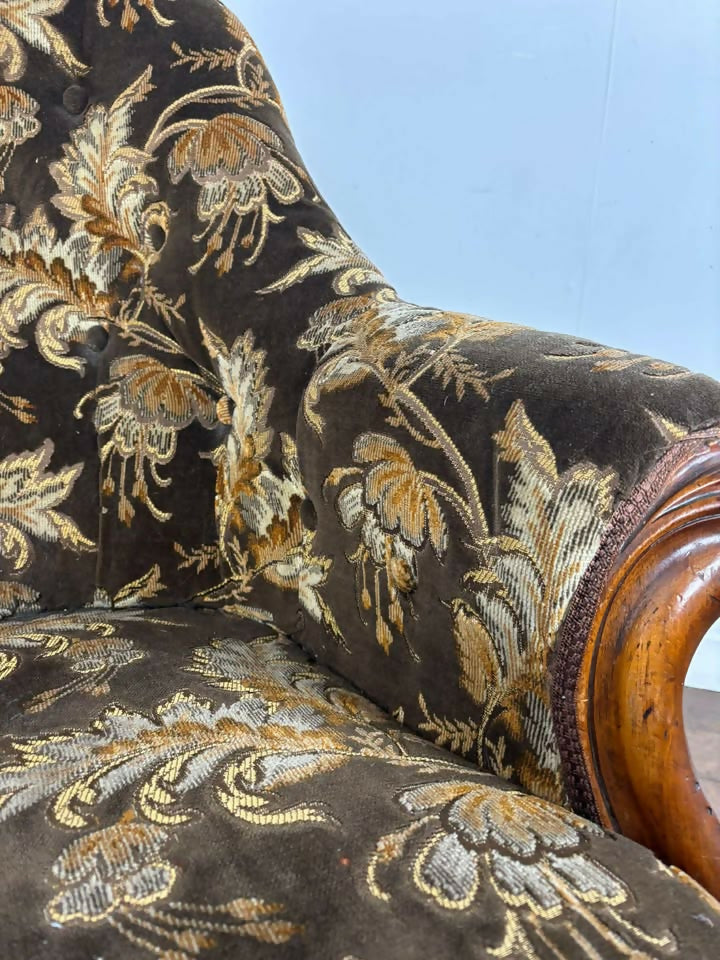 Victorian Upholstered Armchair on Castors