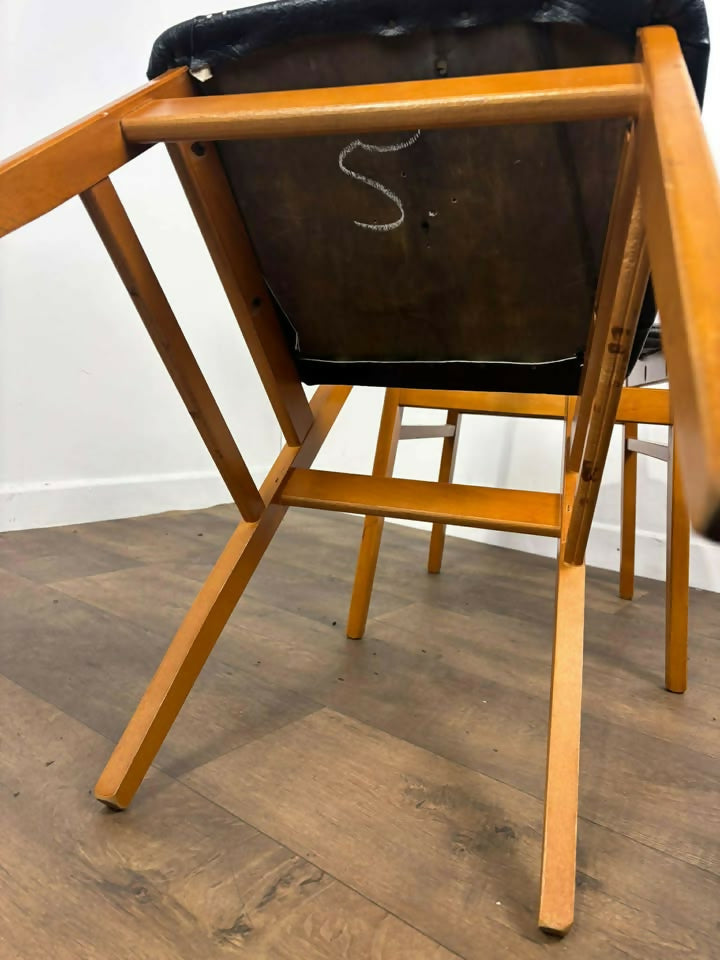 Pair of Mid Century Teak Chairs with Black Upholstery