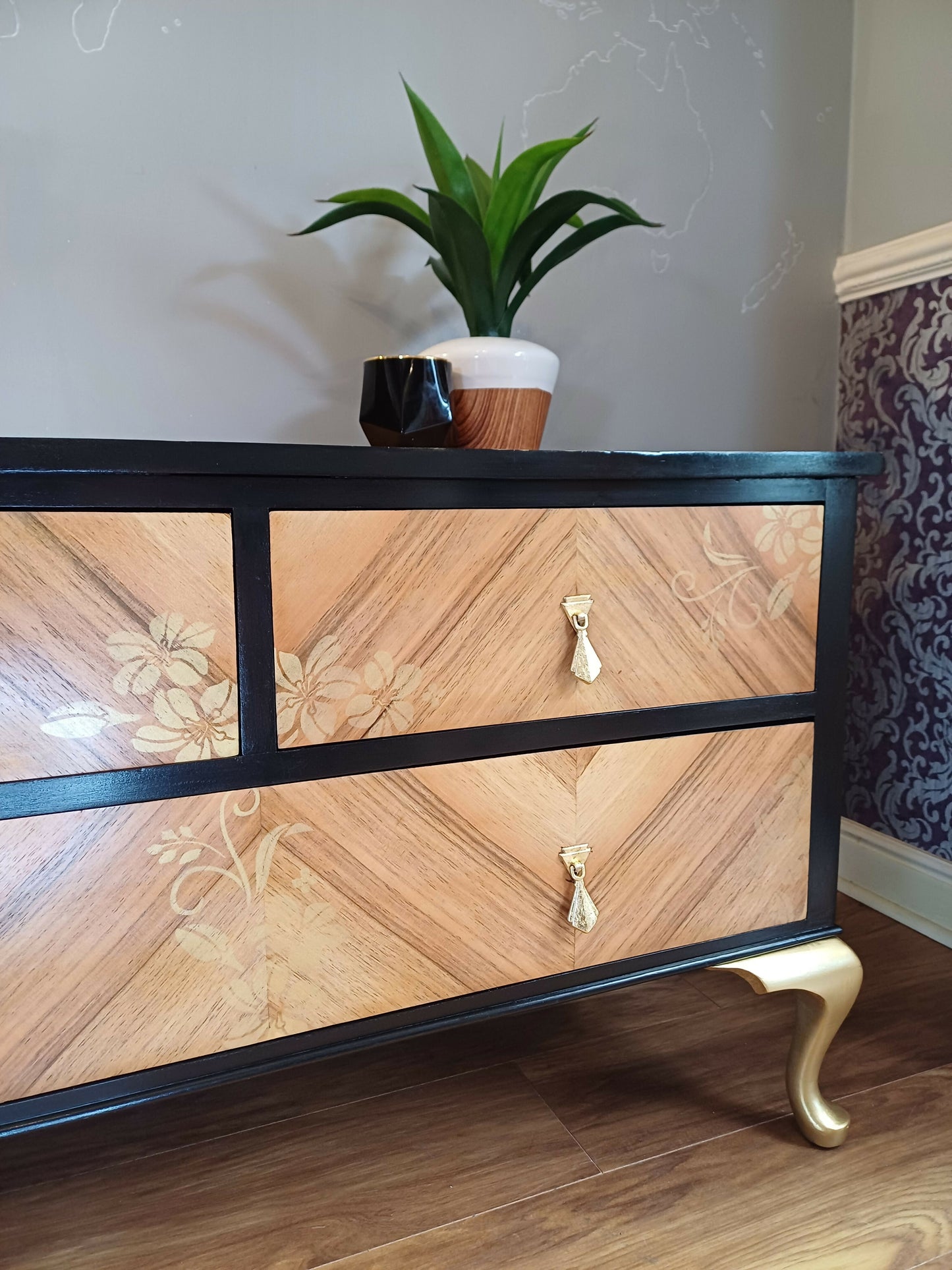 Upcycled Black and Gold Chest of Drawers