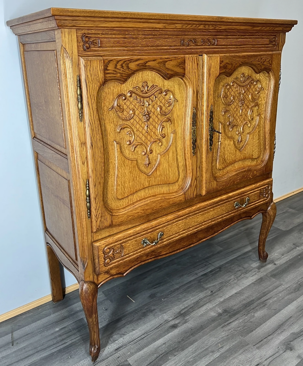 Cabinet Vintage French Louis XVI Style Oak Cupboard Carved Nightstand LOT 24342