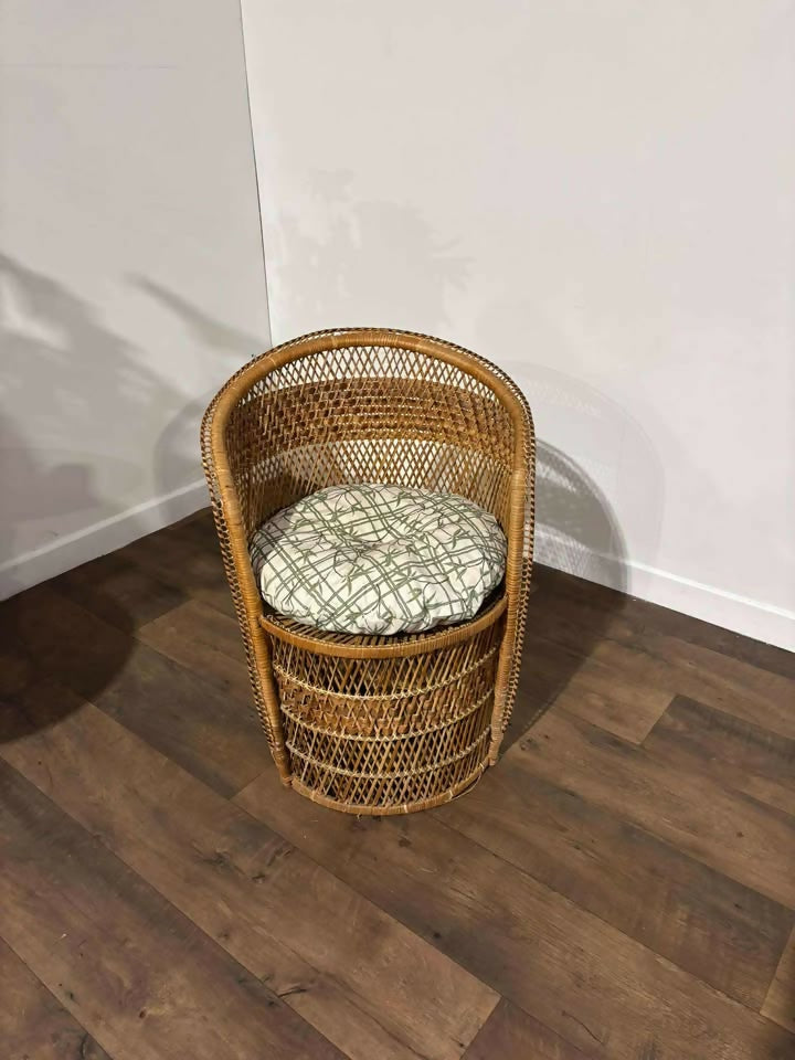 Vintage Wicker Bedroom Chair with Cushion