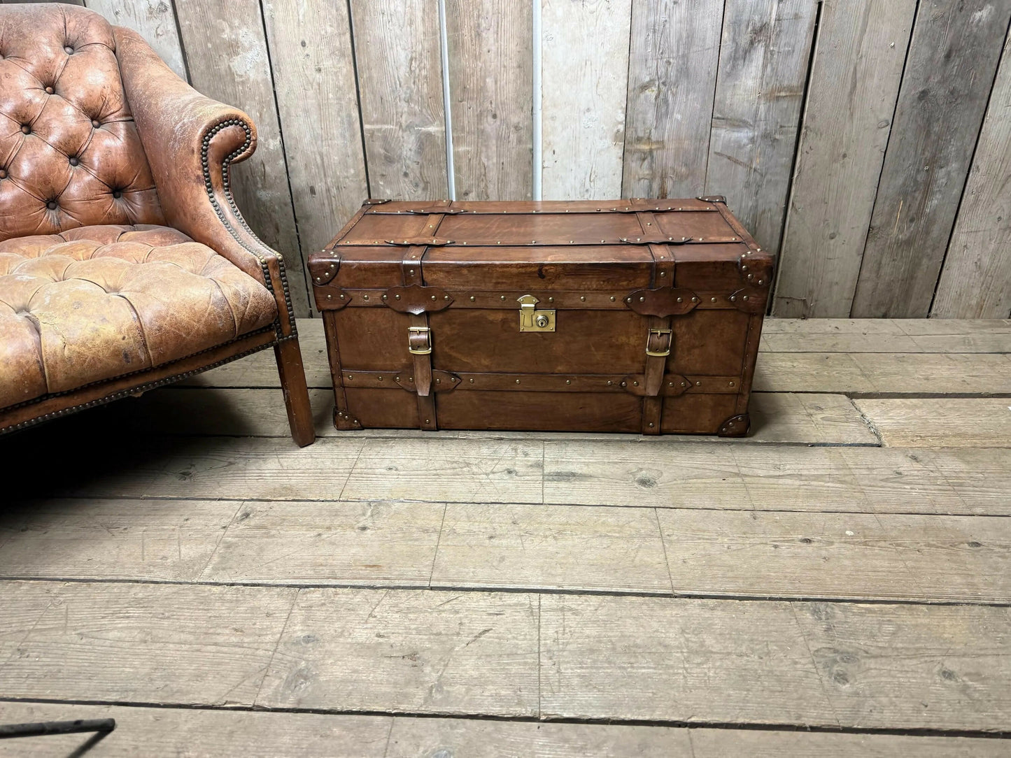 Belting Leather Coffee Table, Leather Chest