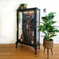 Upcycled Vintage Drinks Cabinet | Painted Dark Navy Tropical Decoupage Glazed Home Bar | Cocktail Cabinet
