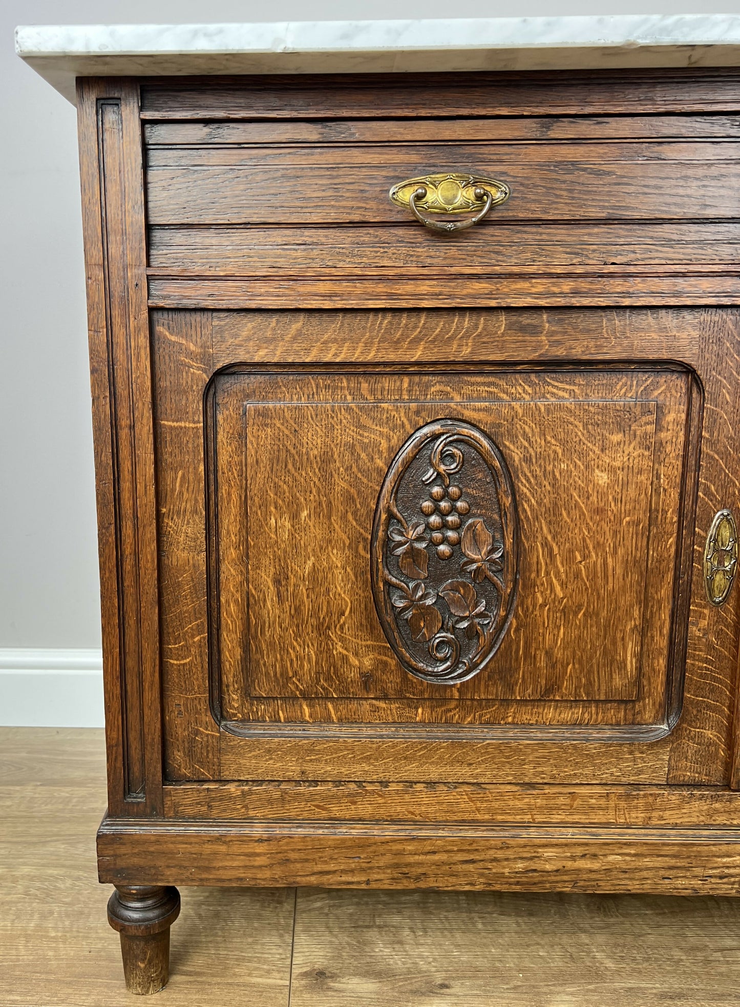 Cabinet Antique French Style Marble Top Oak Sideboard Carved Cupboard LOT 6312