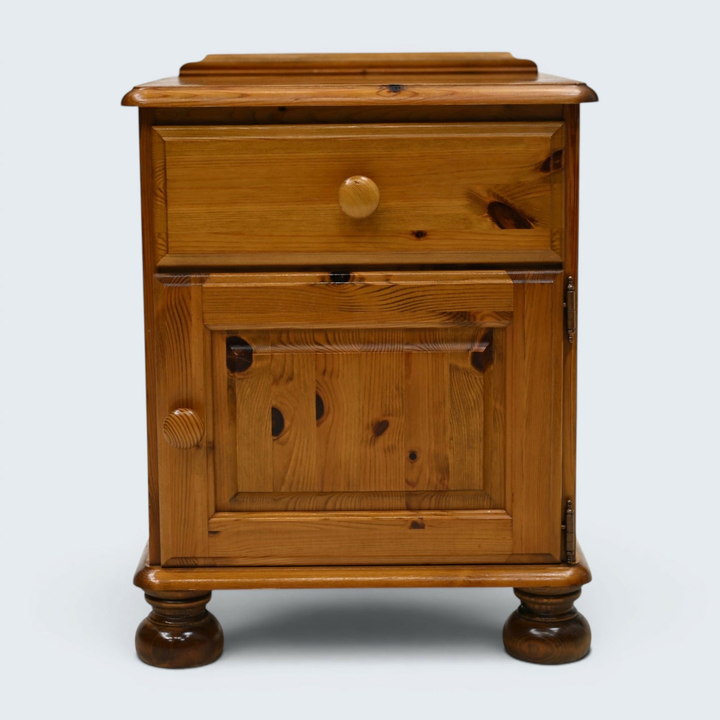 Ducal Bedside Cabinet Knotted Pine Drawer and Cupboard Bun Feet FREE UK Delivery