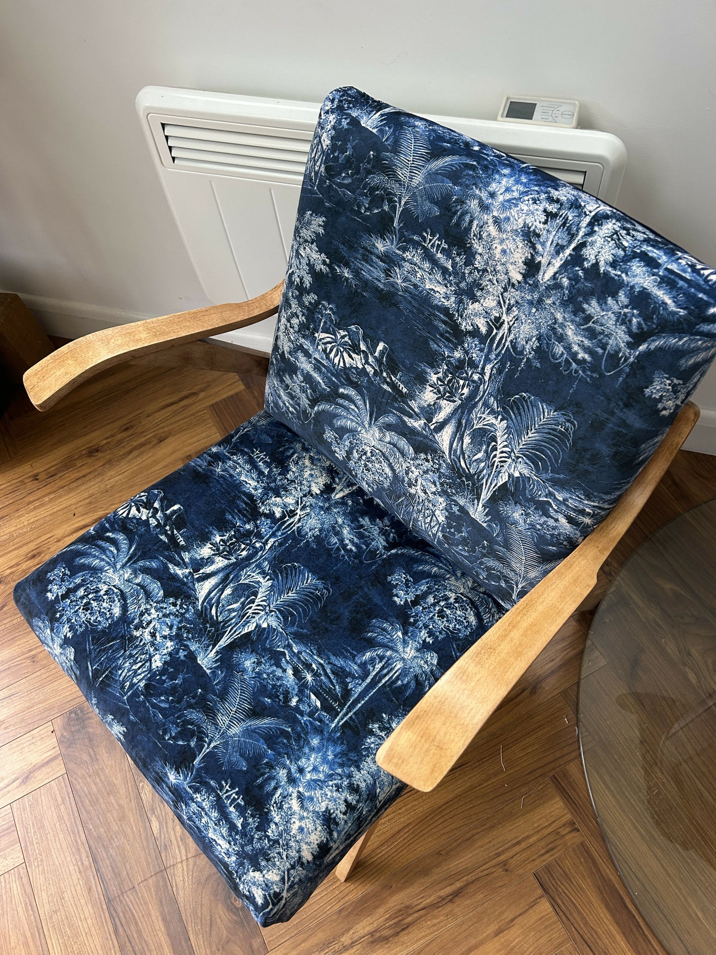 Mid-Century Armchair with Sculptural Oak Frame, Reupholstered in Linwood Velvet, c.1950s