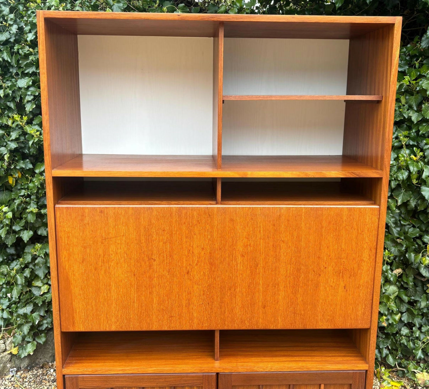 Mid Century Younger Teak Wall Unit Cabinet Writing Desk Bureau