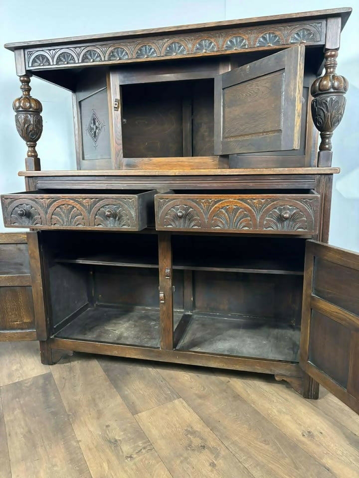 Vintage Old Charm Style Oak Court Cupboard