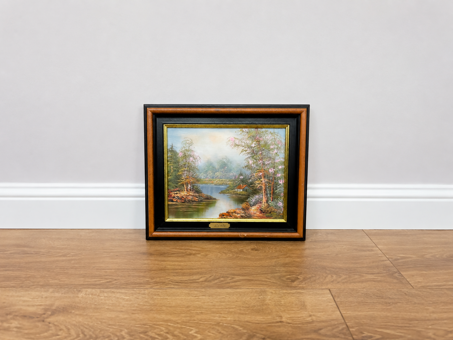 Painting Vintage French Style Signed Landscape Lake Cottage Framed LOT 6469