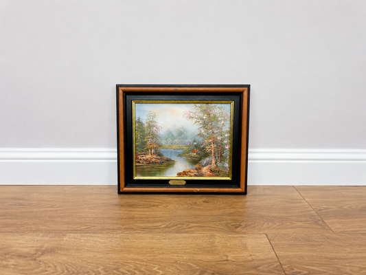 Painting Vintage French Style Signed Landscape Lake Cottage Framed LOT 6469