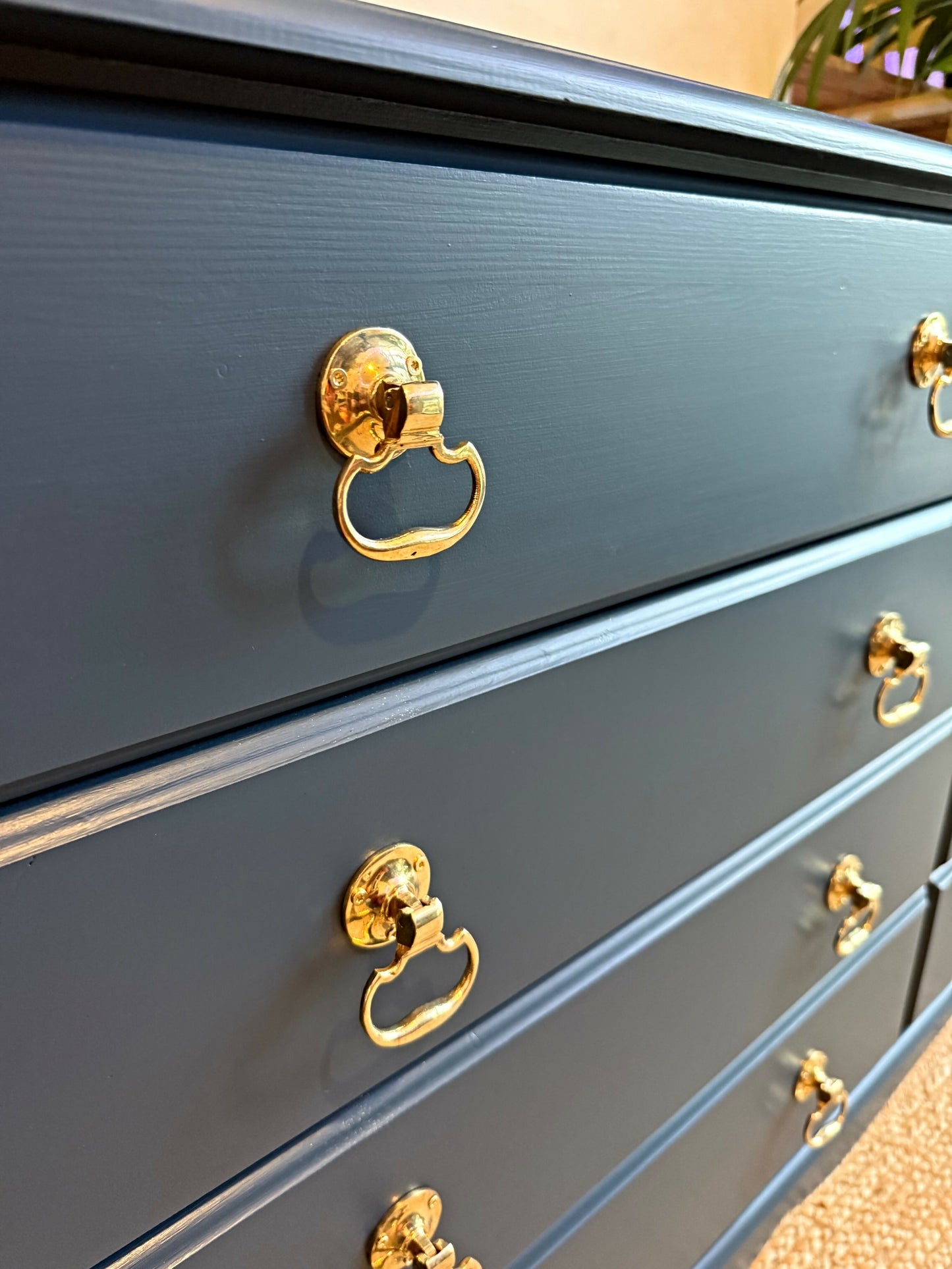 Newly refurbished solid wood chest of drawers blue bank of drawers dovetail joints