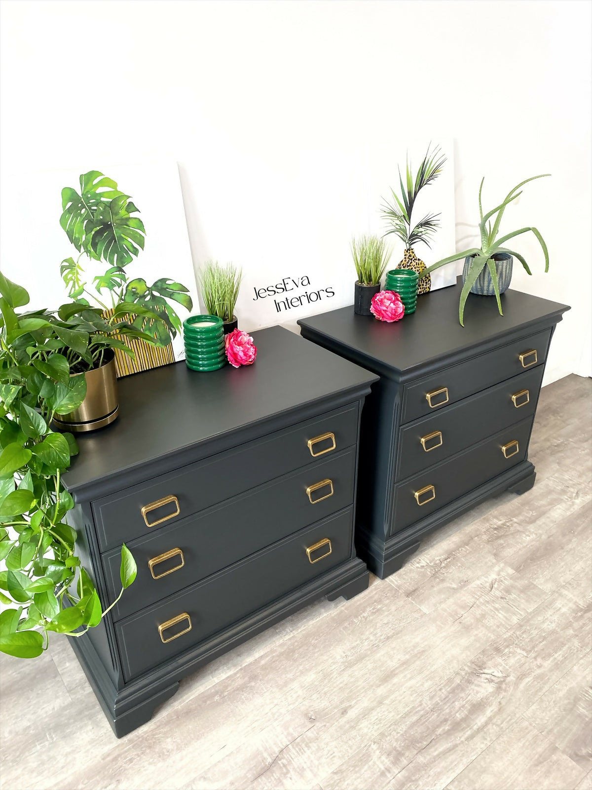 Pair of Vintage Stag chest of drawers / oversized bedside tables painted in dark grey