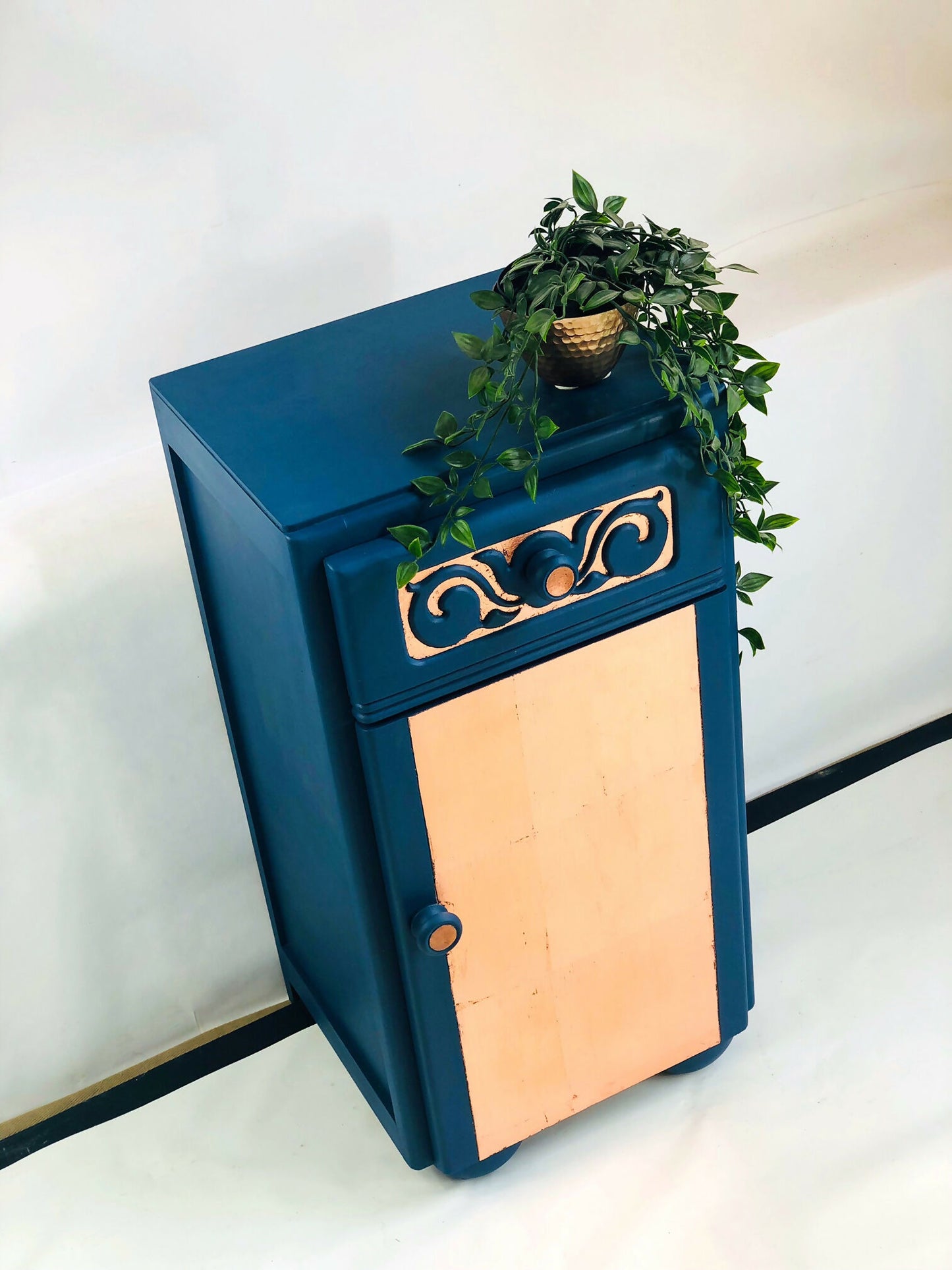 1930s Art Deco Hand Painted Copper Bedside Cabinet