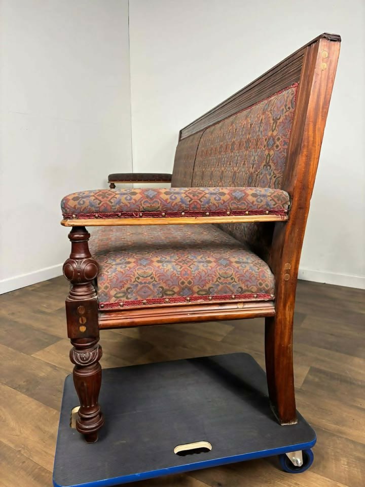 Very Large Vintage Mahogany Upholstered Bench