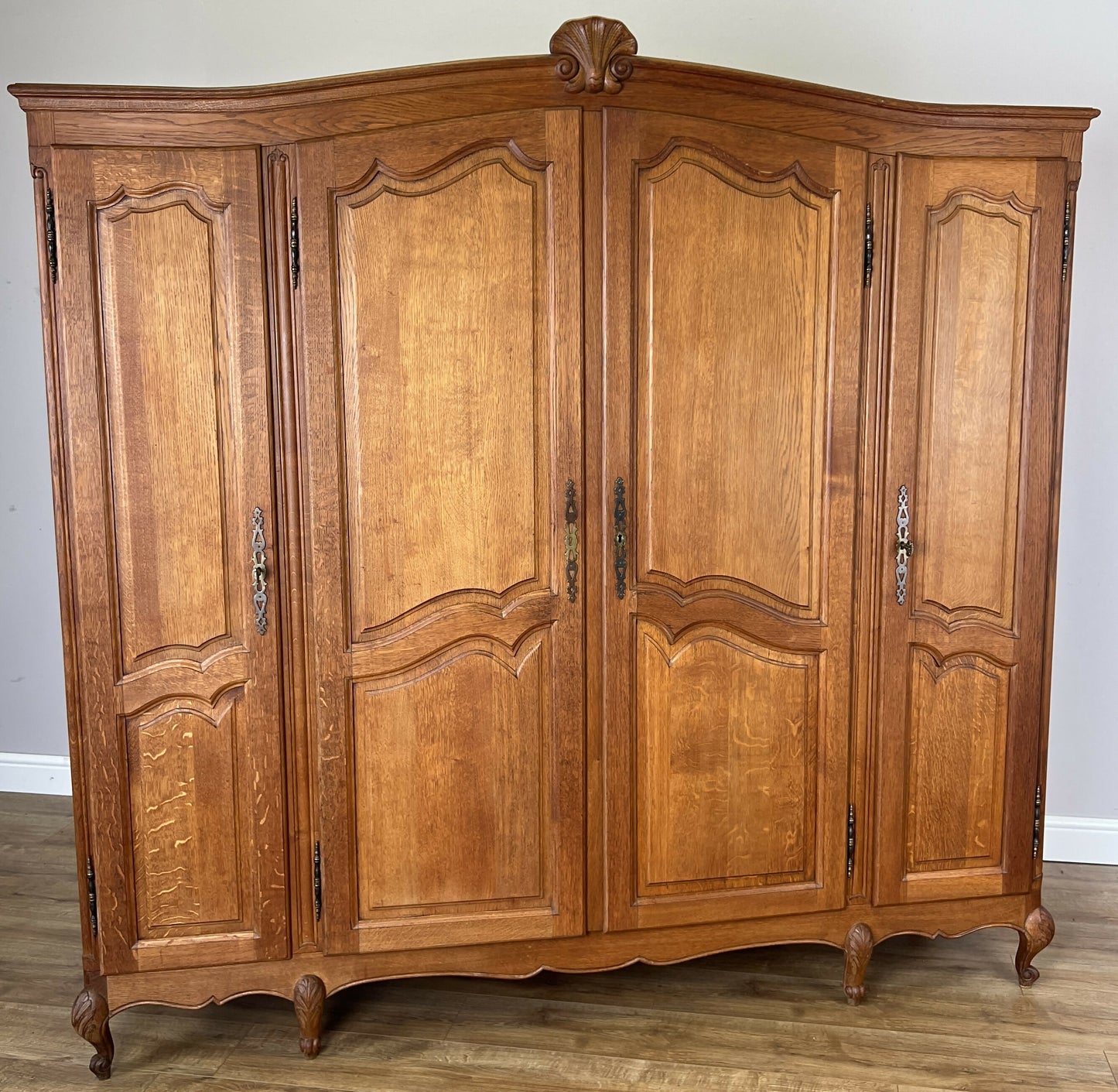 Wardrobe Vintage French Louis XVI Style Four Door Oak Carved Armoire LOT 6412