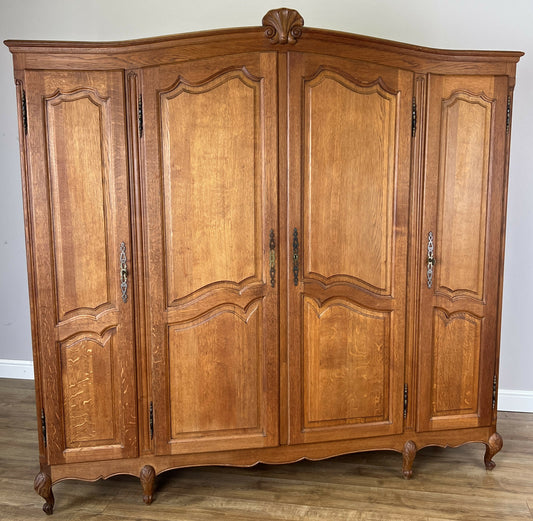 Wardrobe Vintage French Louis XVI Style Four Door Oak Carved Armoire LOT 6412