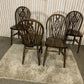 Set of 4 Vintage Wheel Back Dining Chairs – Solid Wood – Carved Backrest