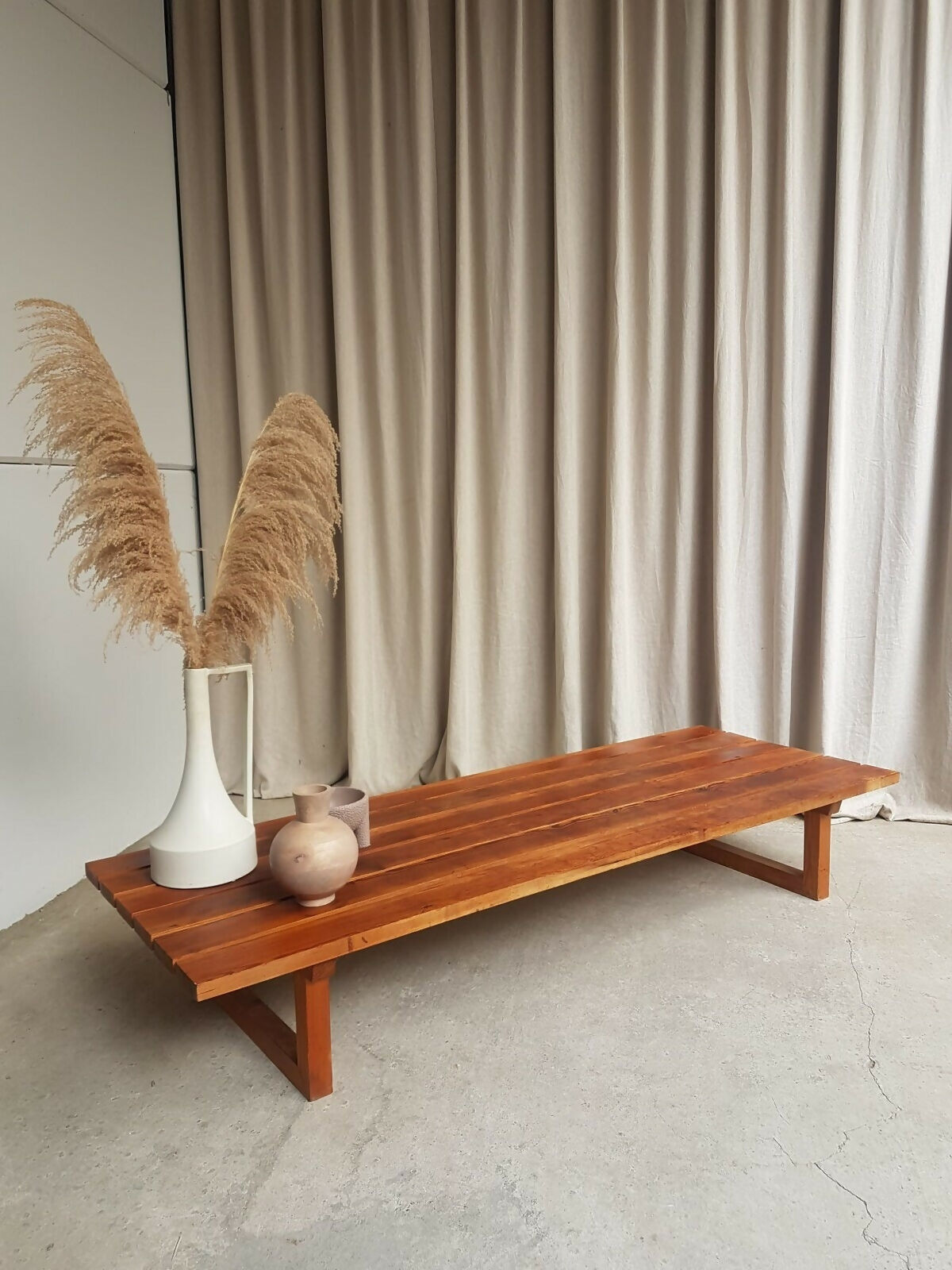 Vintage Mid Century Danish Pine Slatted Bench Seat Coffee Table Scandi Retro R477