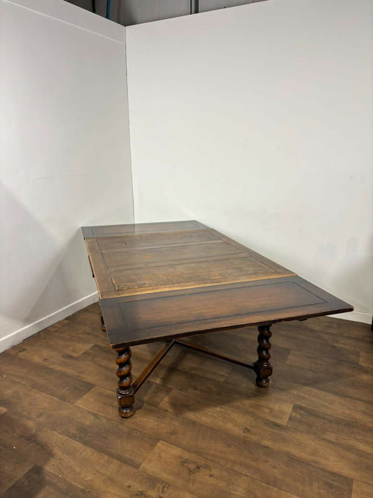 Vintage Oak Draw Leaf Dining Table – Barley Twist Base