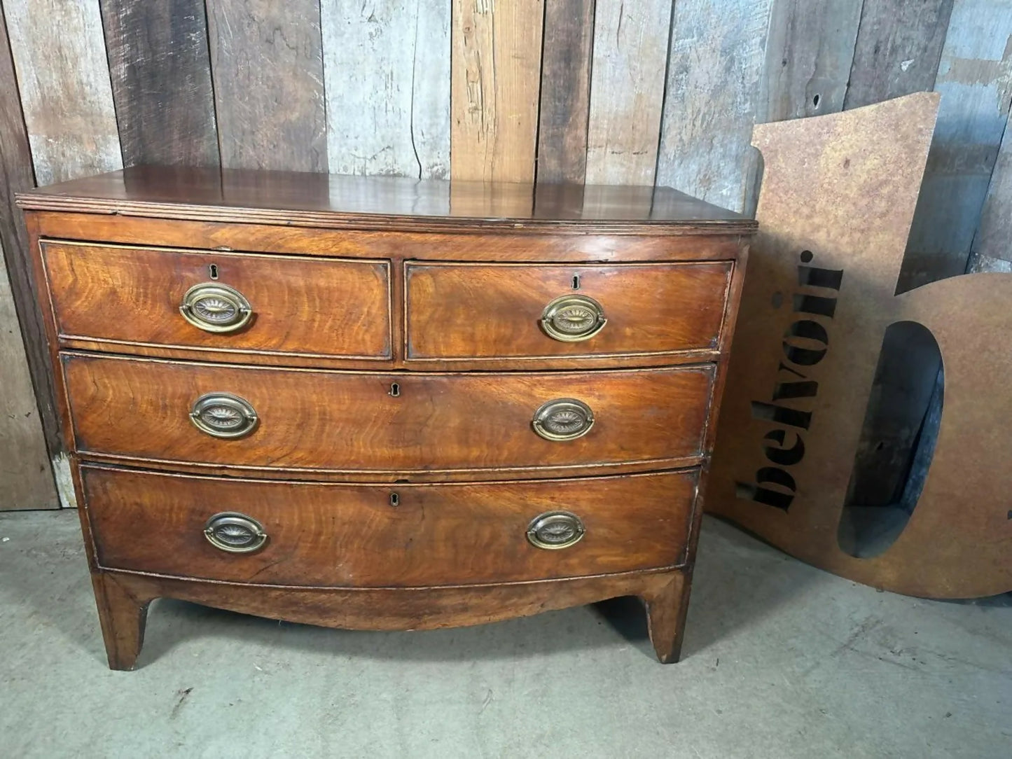 Antique Georgian Bowfront Two over Two Chest of Drawers, c 1820