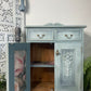 Vintage Solid Pine Cabinet | Hand Painted Duck Egg Blue Cupboard | Floral Decoupage Interior | UK Delivery Included