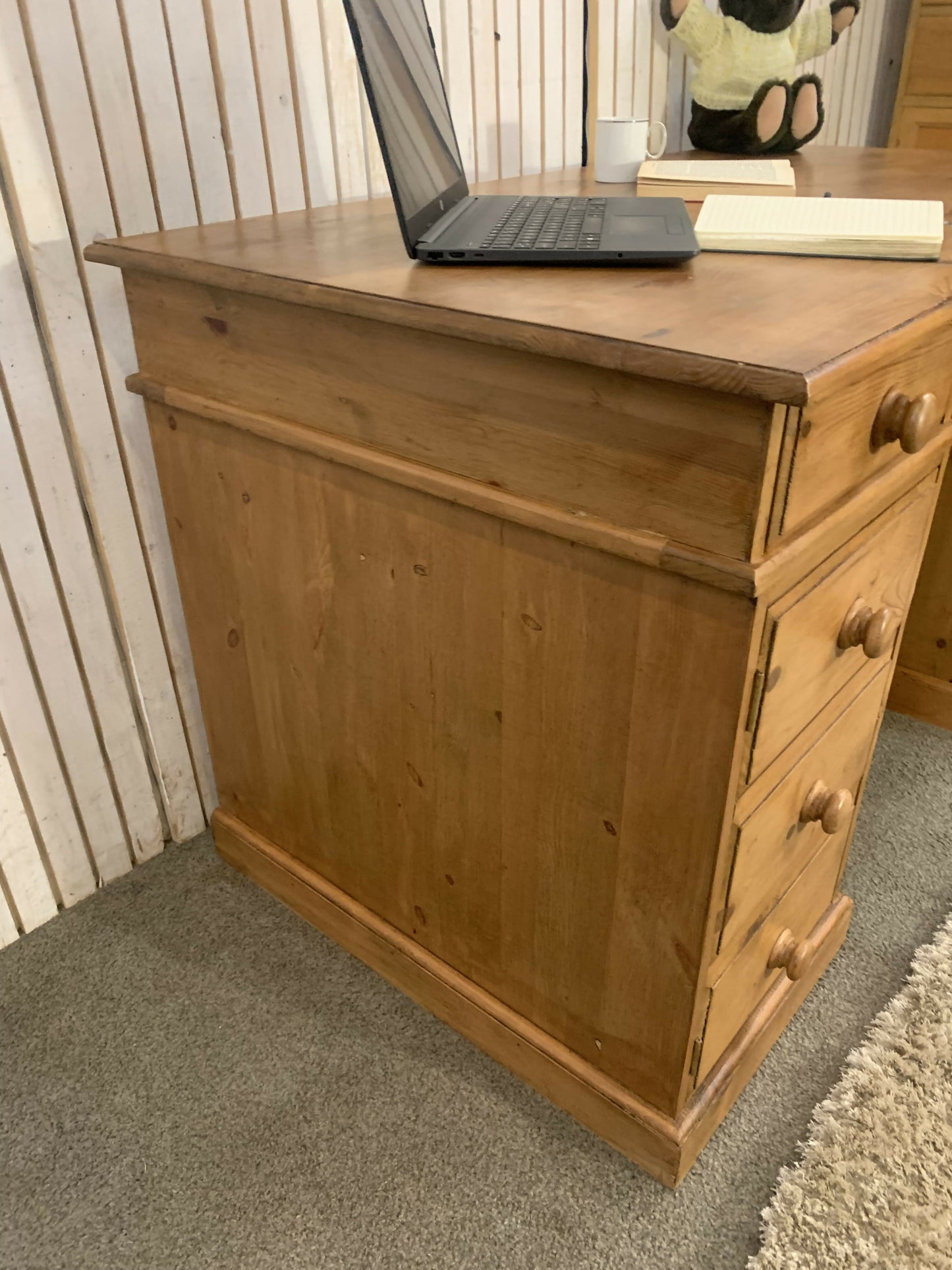 Handmade Solid Pine Desk with Cupboard • Home Office Study Table • Classic Wooden Desk