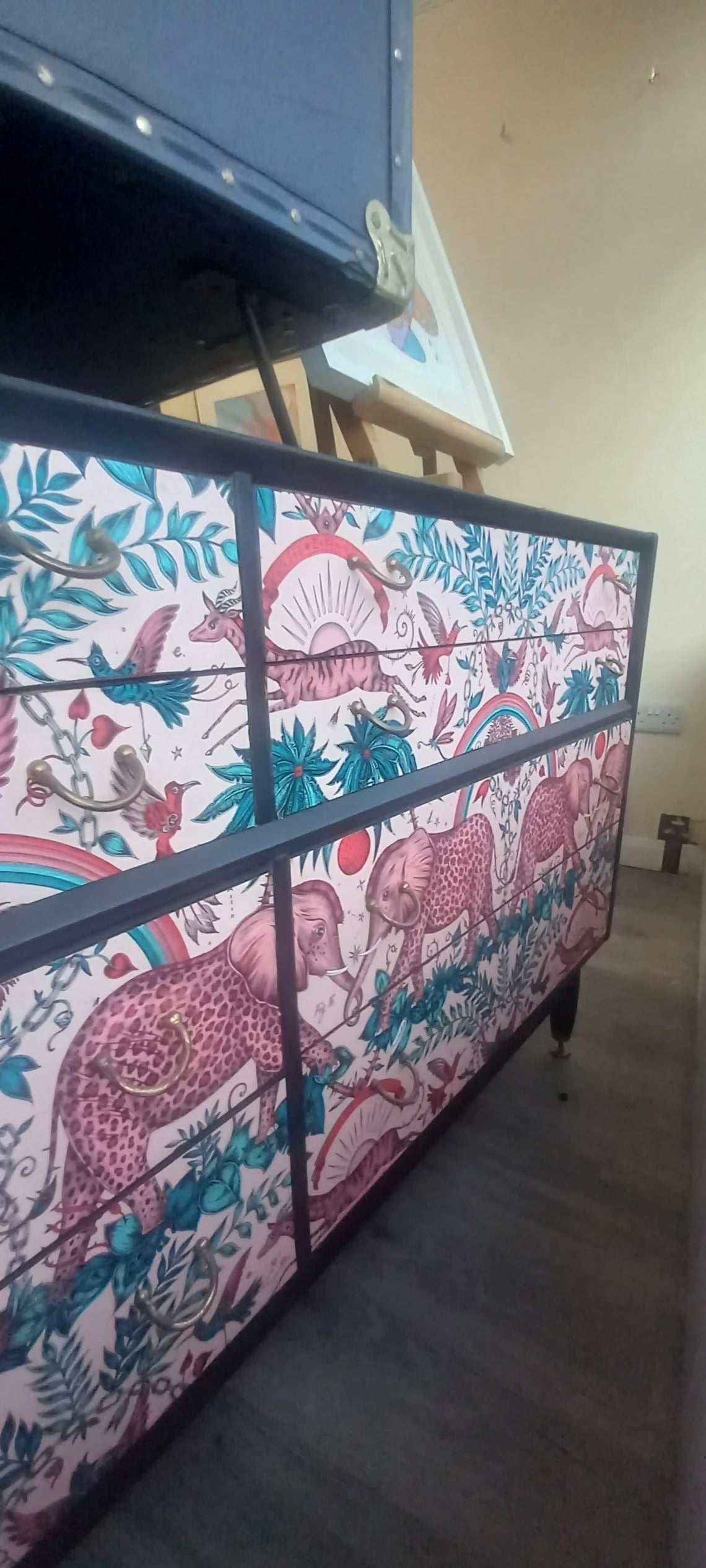 Gplan Midcentury Chest Of Drawers. Upcycled Painted Black Pink Animal Print