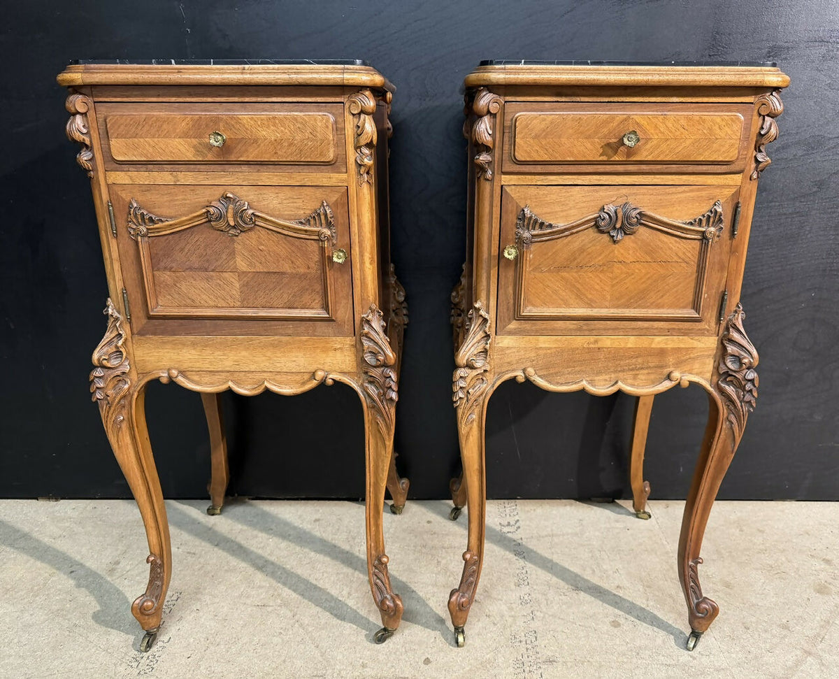 Lovely Pair French Walnut Bedside Cabinets