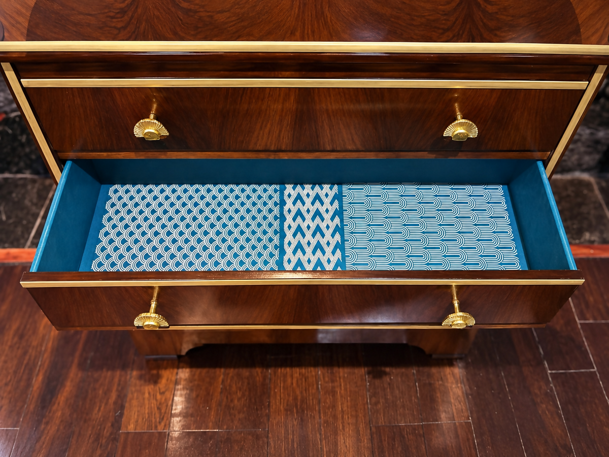 Art Deco Style Walnut Bureau/Writing Desk with Teal & Gold Interior