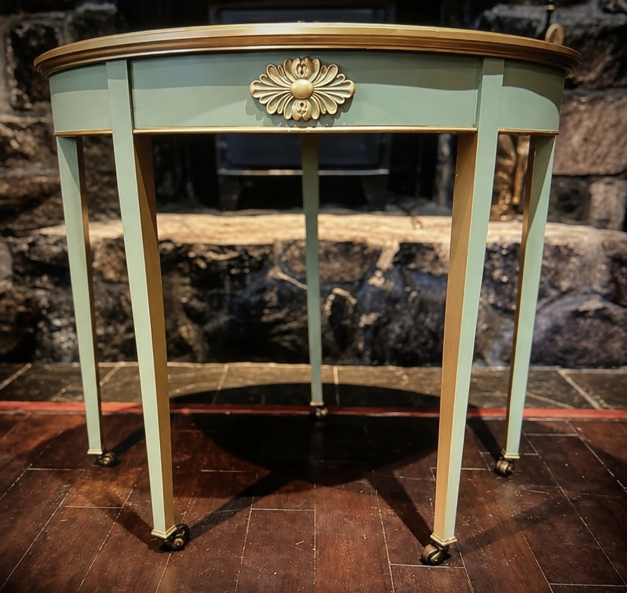 Georgian Demi-Lune Games/Card Table in Sage Green & Gold - Regency Style