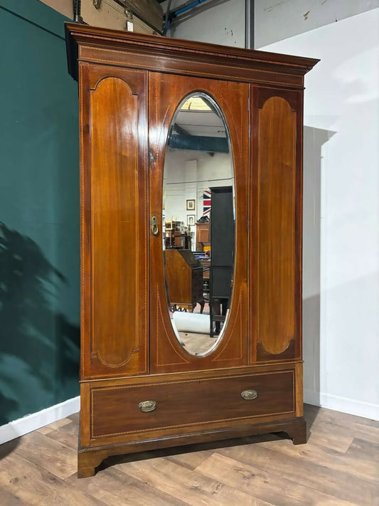 Edwardian Mahogany Inlaid Mirrored Wardrobe9