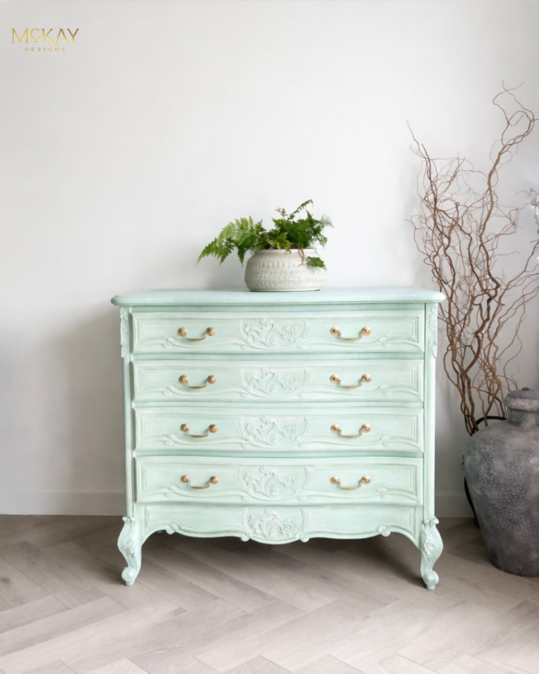 Vintage French Style Chest of Drawers - Hand Painted Mint Green