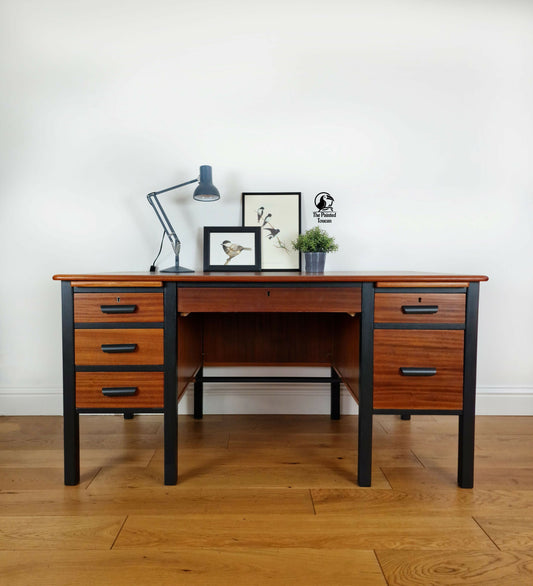 Large Mid Century Twin Pedestal Executive Office Desk