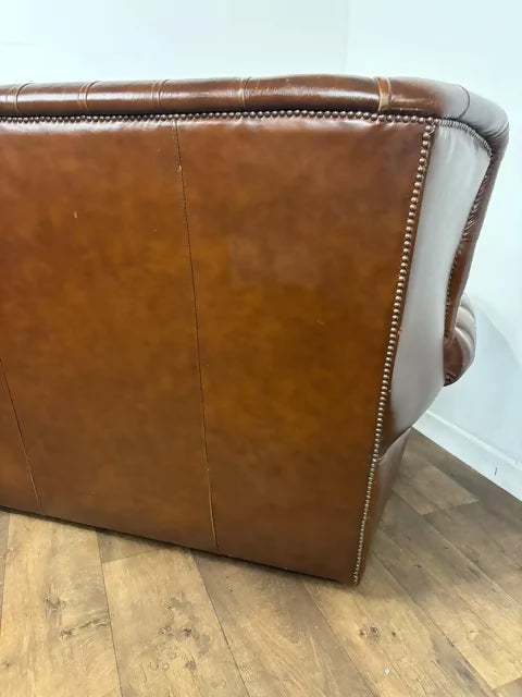 Vintage Brown Leather Button Back Chesterfield Two-Seater Settee