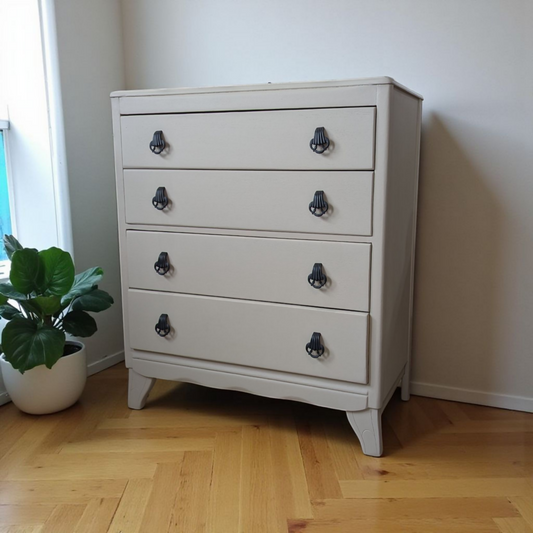 Vintage mid century chest of drawers, Lebus neutral taupe painted drawers