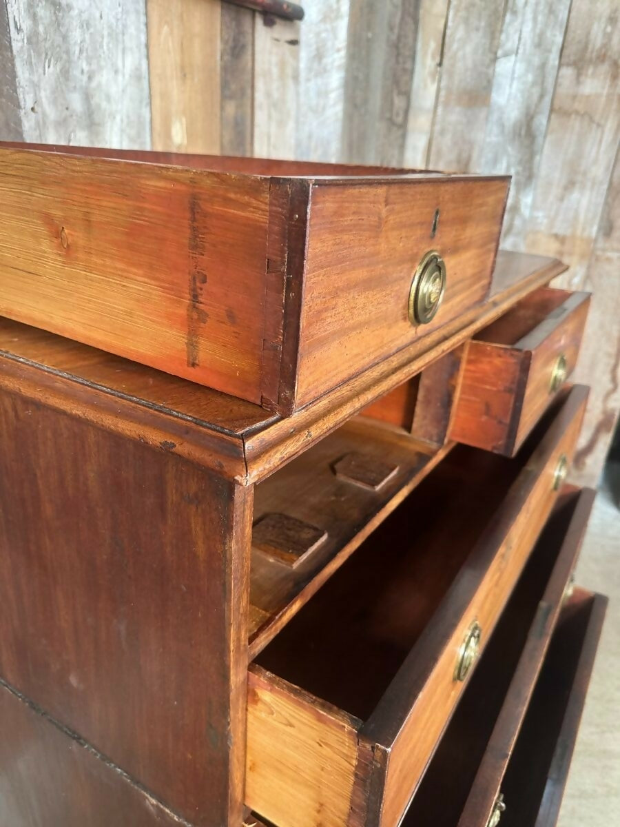 Antique Georgian Mahogany Two over Three Chest of Drawers, c 1820