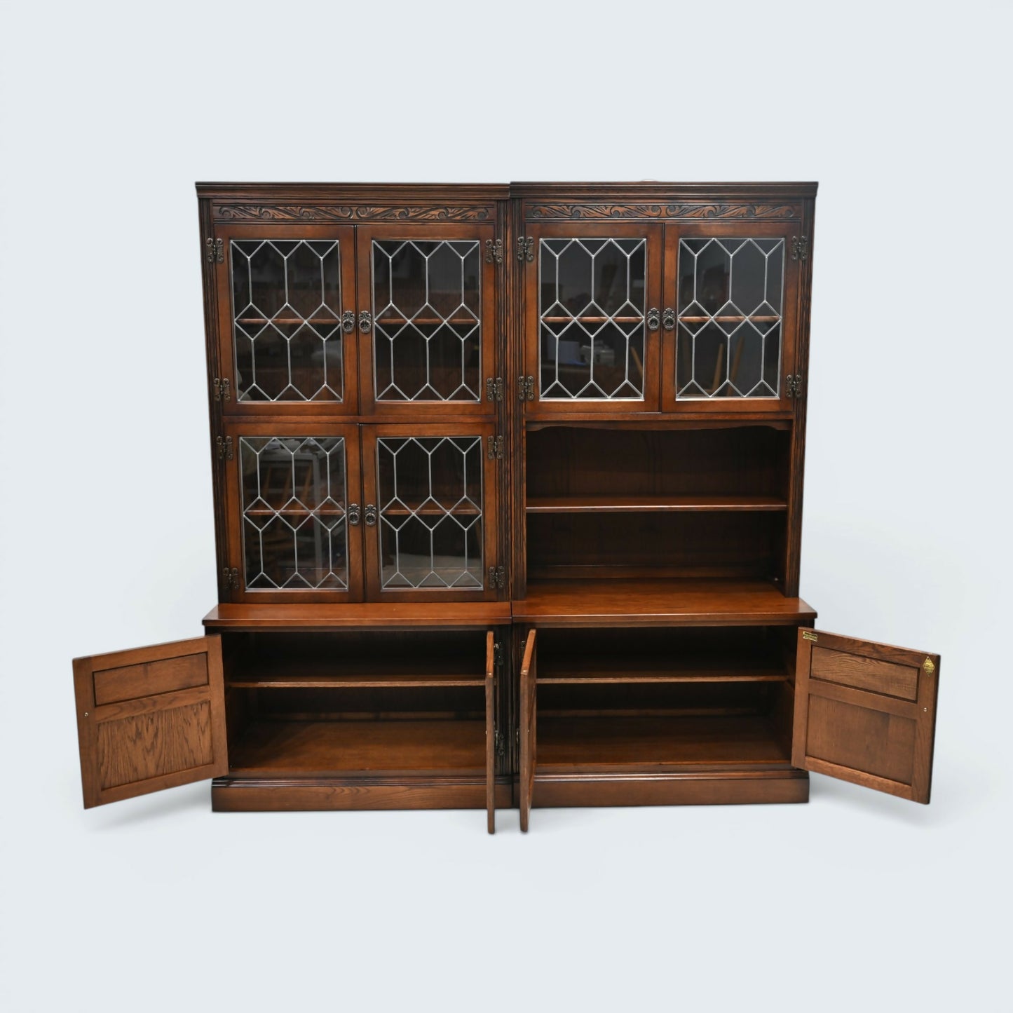 Old Charm Large Wall Unit Display Cabinet Bookcase Tudor Brown FREE UK Delivery