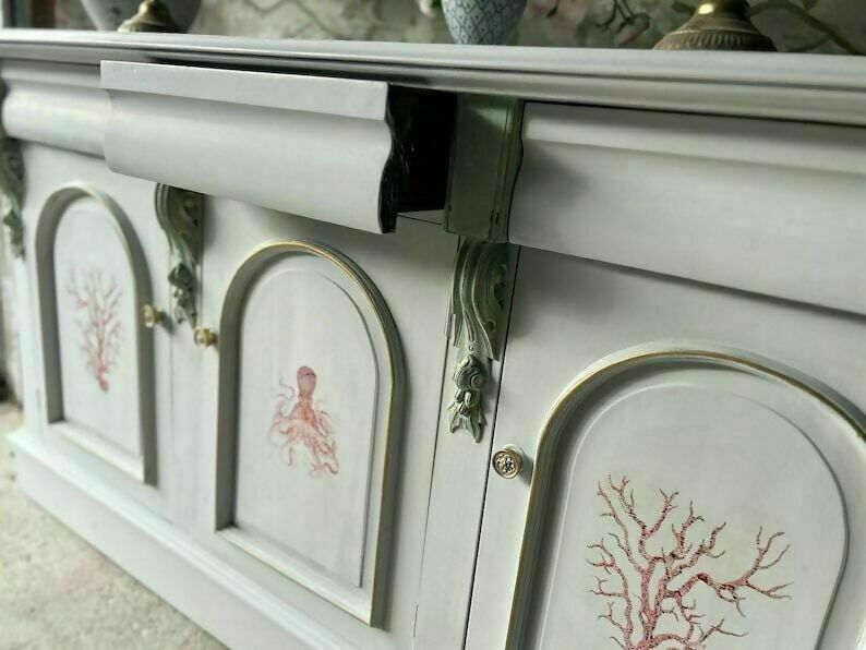 Antique French Grey Sideboard / Long Sideboard/ Painted Upcycled Sideboard