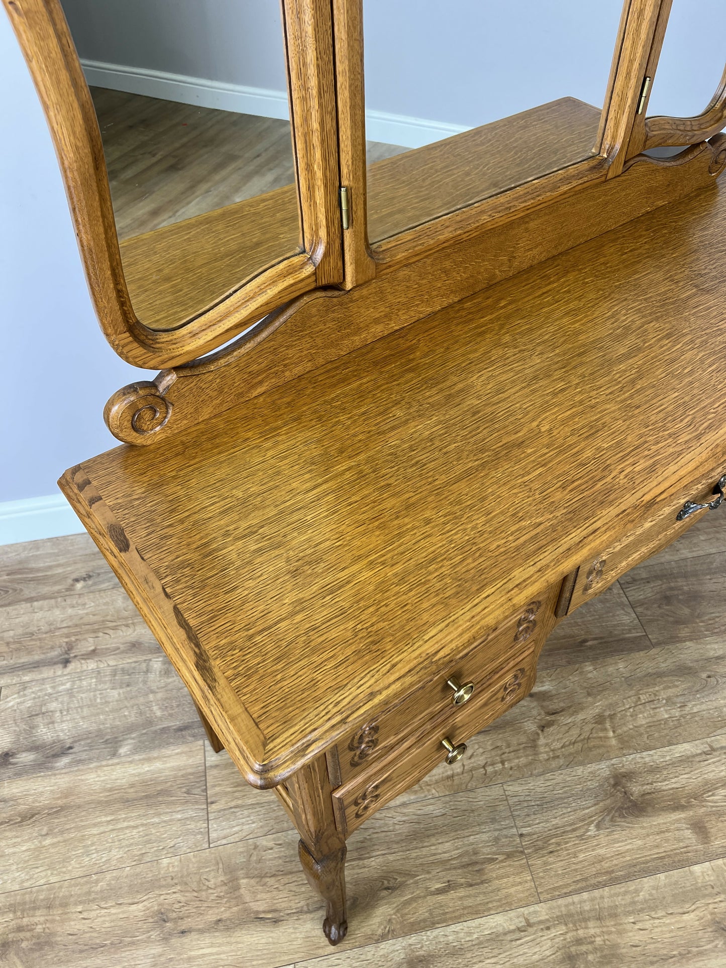 Dressing Table with Mirror Vintage French Oak Louis Vanity Table Makeup LOT 6321