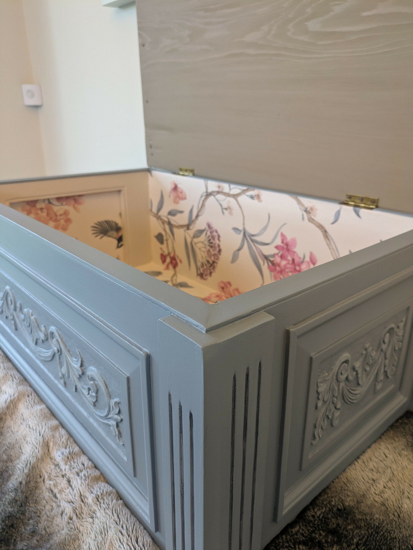 Ornate vintage blanket box or toy chest