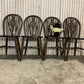 Set of 4 Vintage Wheel Back Dining Chairs – Solid Wood – Carved Backrest