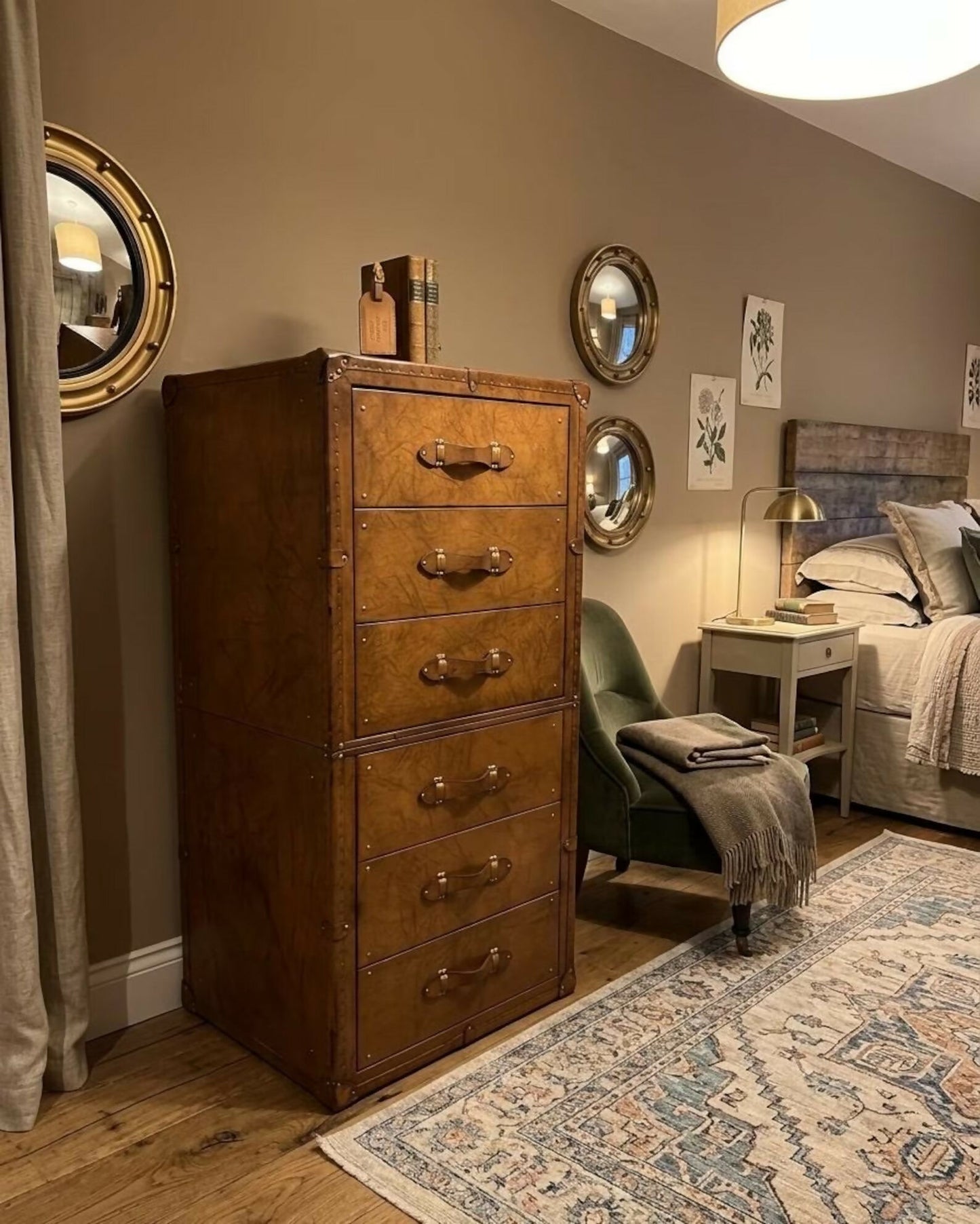 Handmade vintage storage trunks - luxury custom made - brown leather accent tables