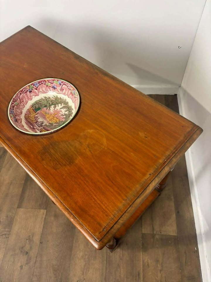 Victorian Mahogany Washstand with Two Drawers & Ceramic Bowl