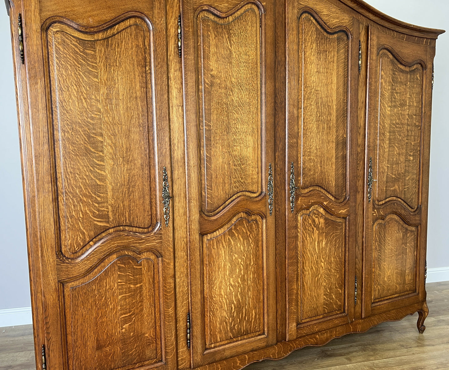 Wardrobe Vintage French Louis XVI Style Oak Four Door Carved Armoire LOT 6105